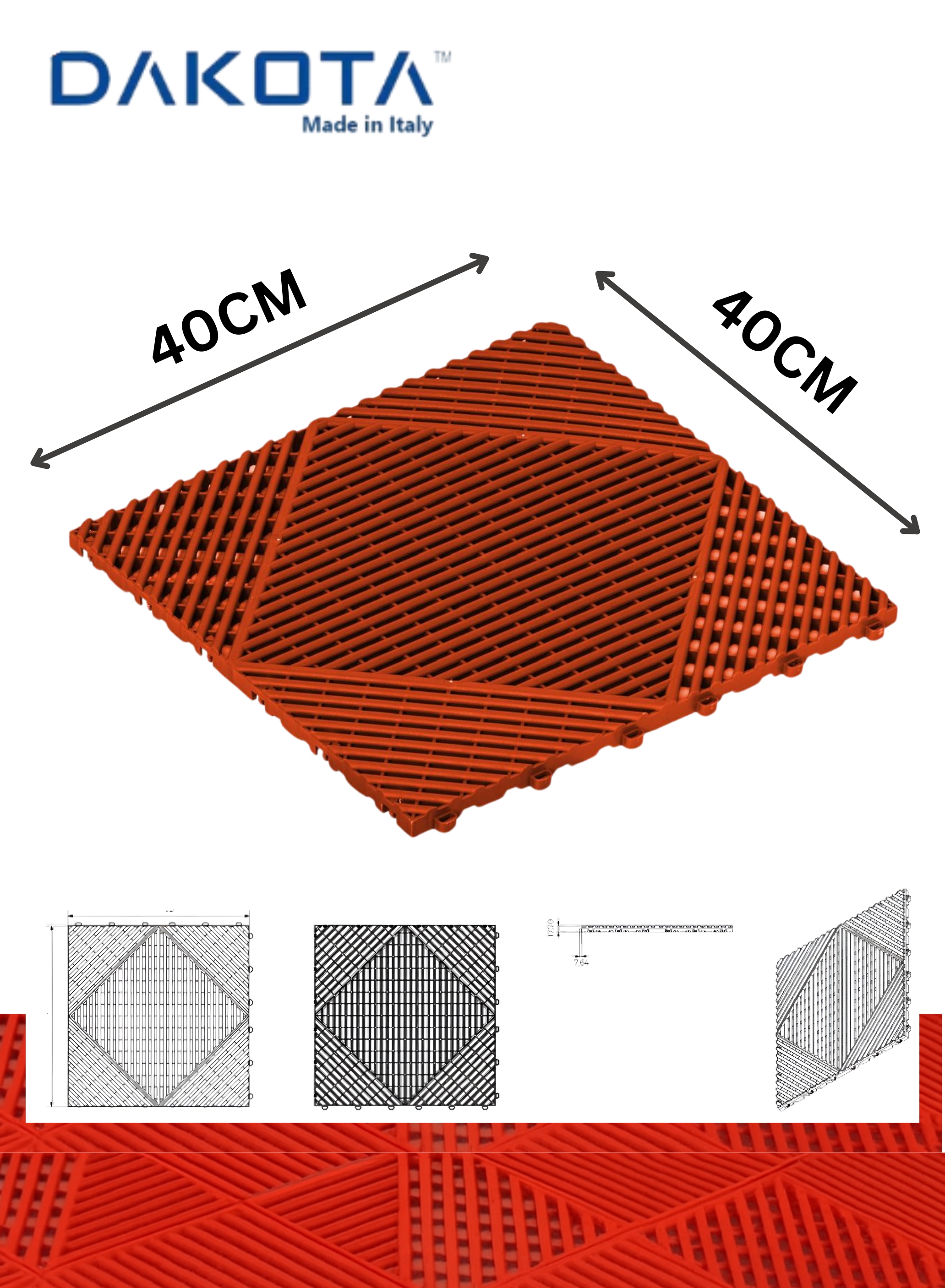 40×40 cm Interlocking Non-Slip Drainage Floor Tiles  8 Pack | Red