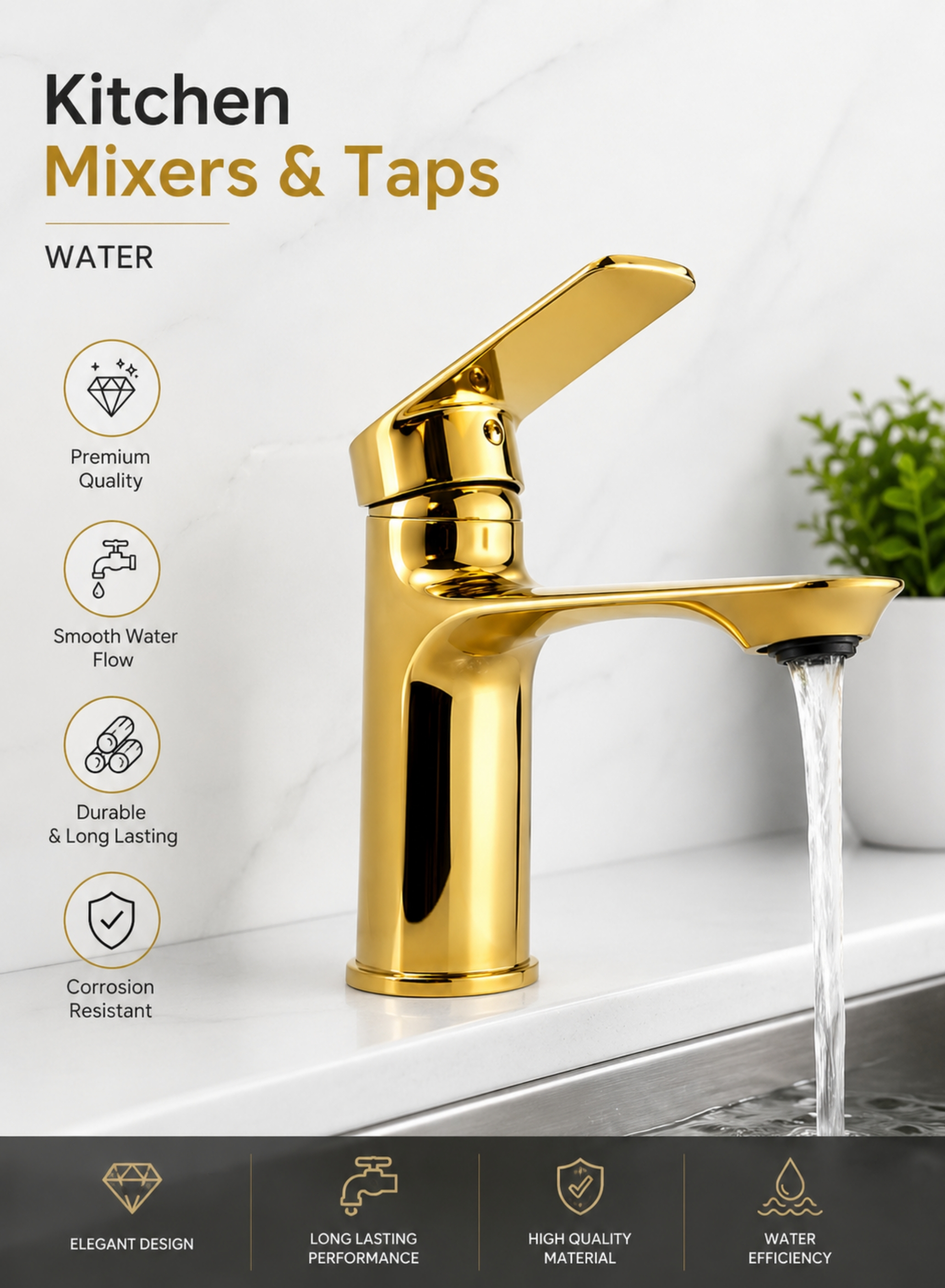 Gold Bathroom Basin Mixer Tap