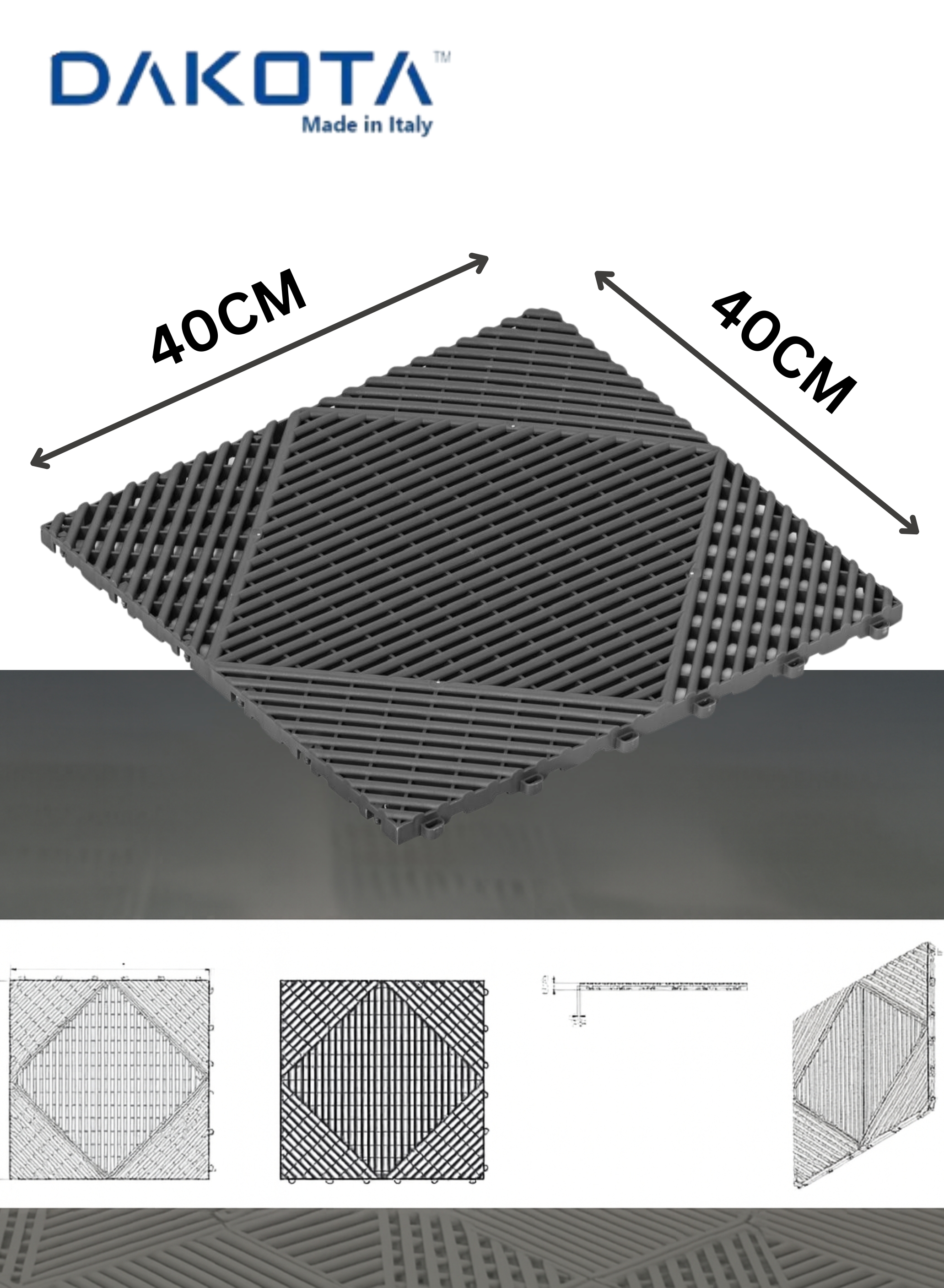 40×40 Interlocking Non-Slip Drainage Floor Tiles 8 Pack | Grey