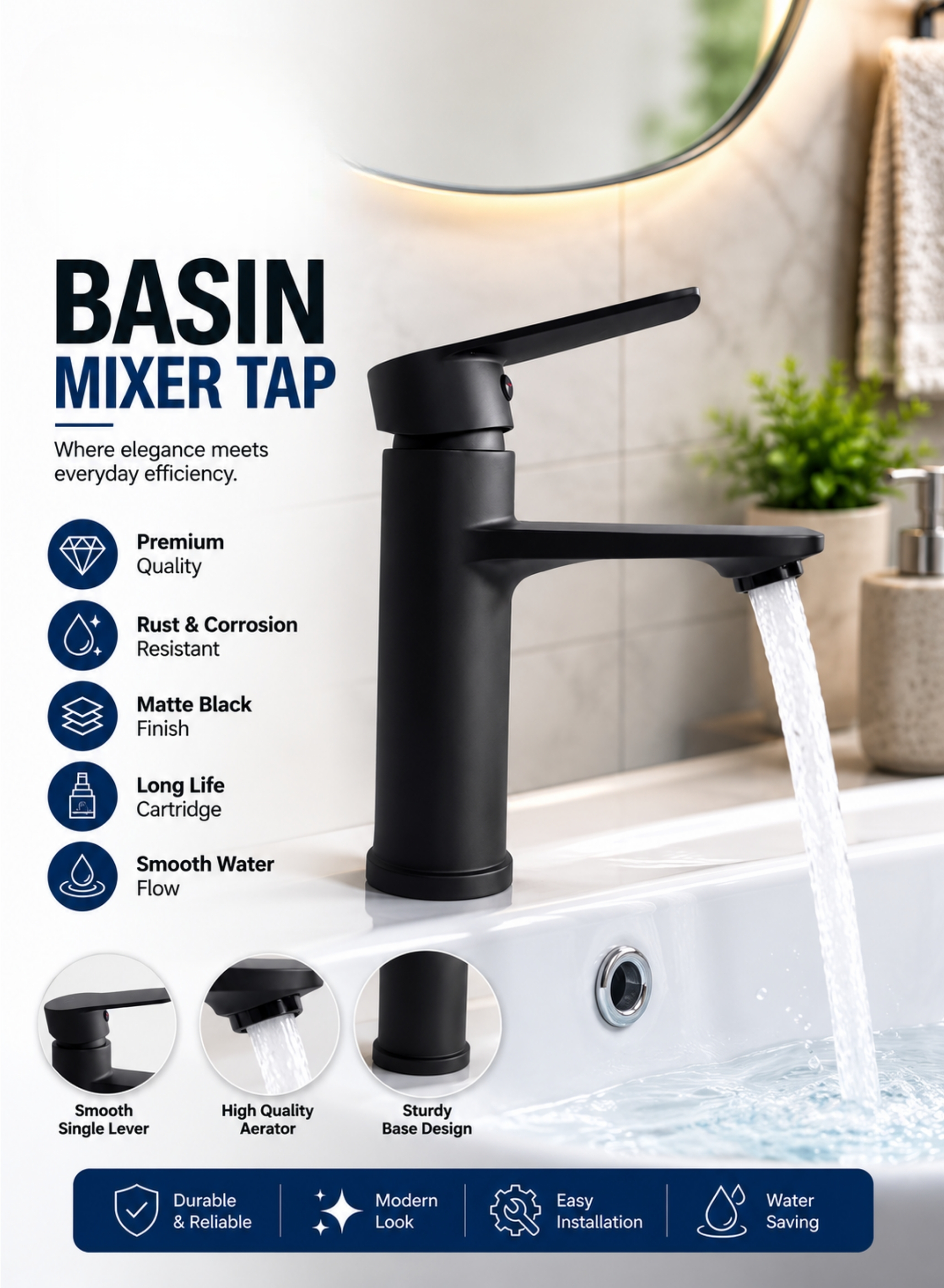 Matte Black Wash Basin Mixer Faucet
