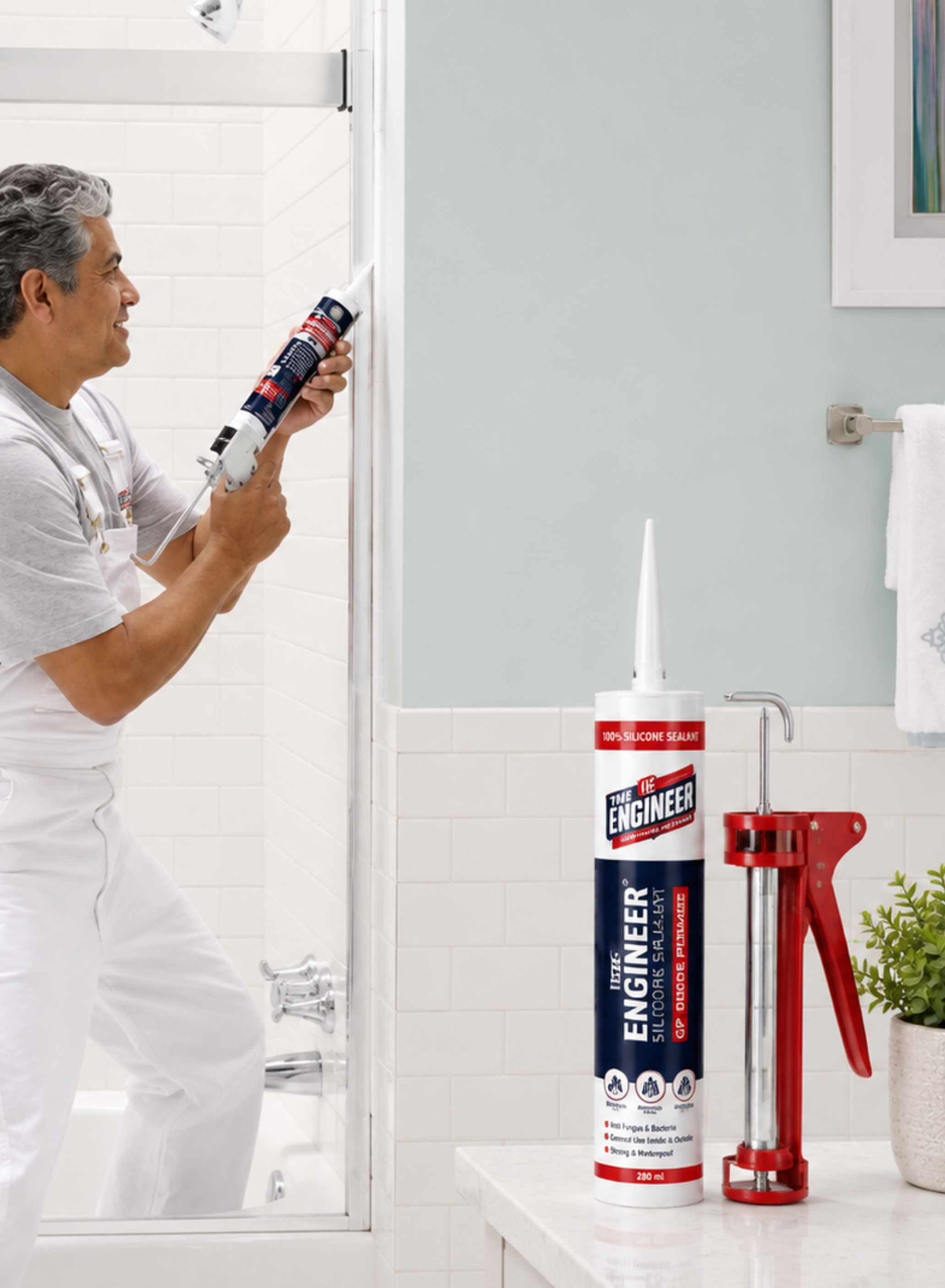 Purpose Silicone Sealant Kit with Heavy Duty Silicone Caulking Gun – 2 x 280ml