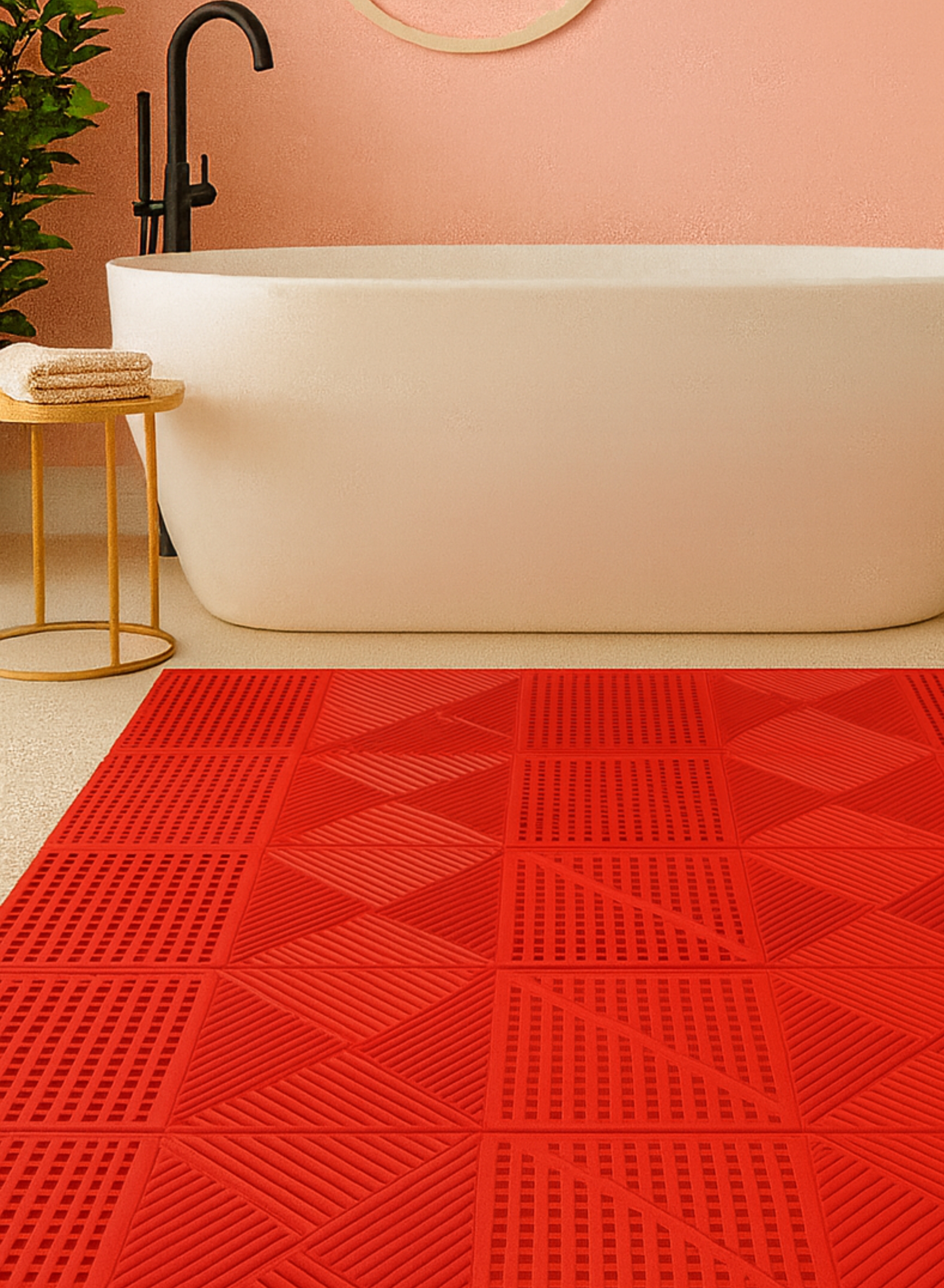 40×40 cm Interlocking Non-Slip Drainage Floor Tiles  8 Pack | Red