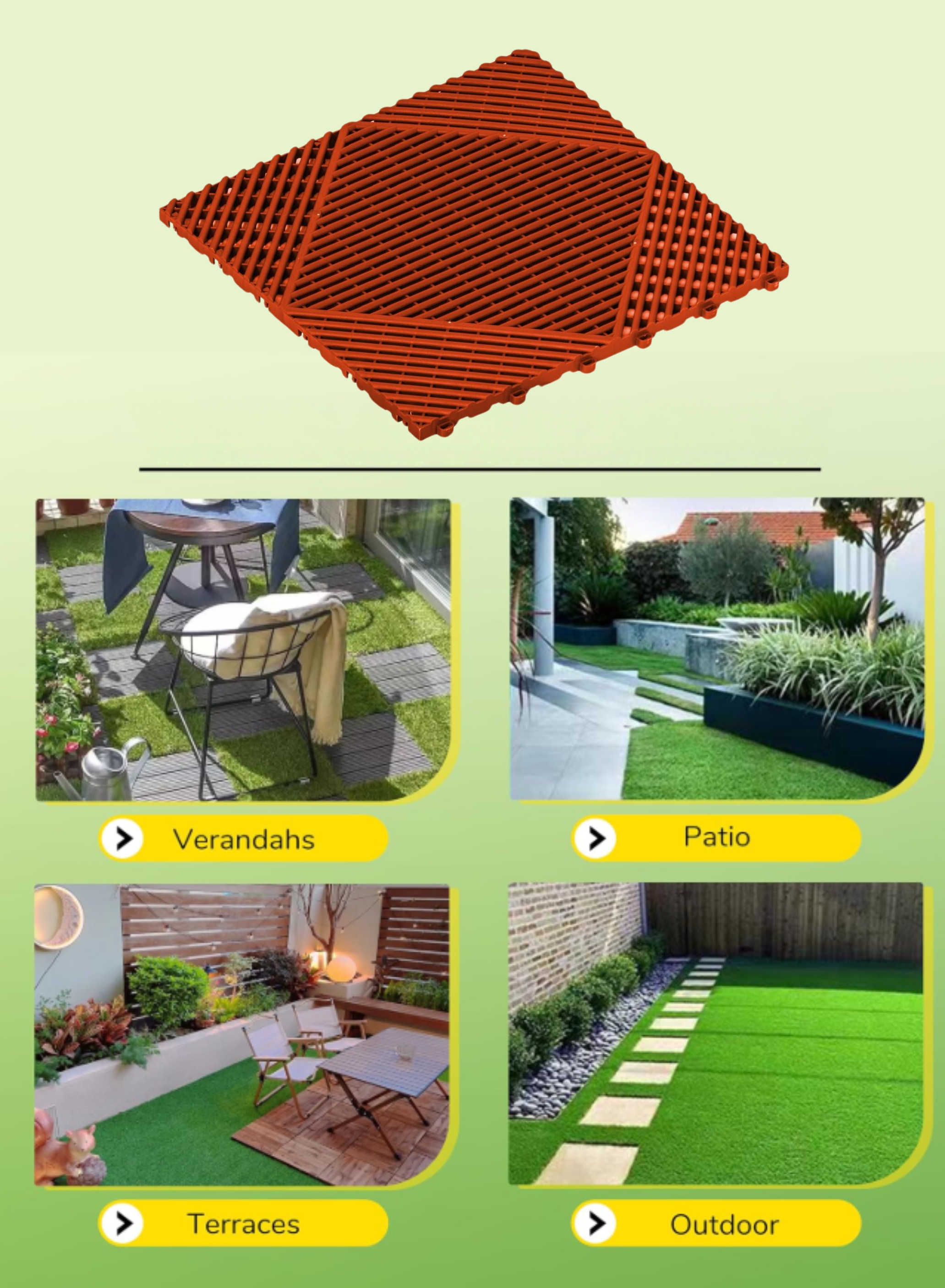 40×40 cm Interlocking Non-Slip Drainage Floor Tiles  8 Pack | Red