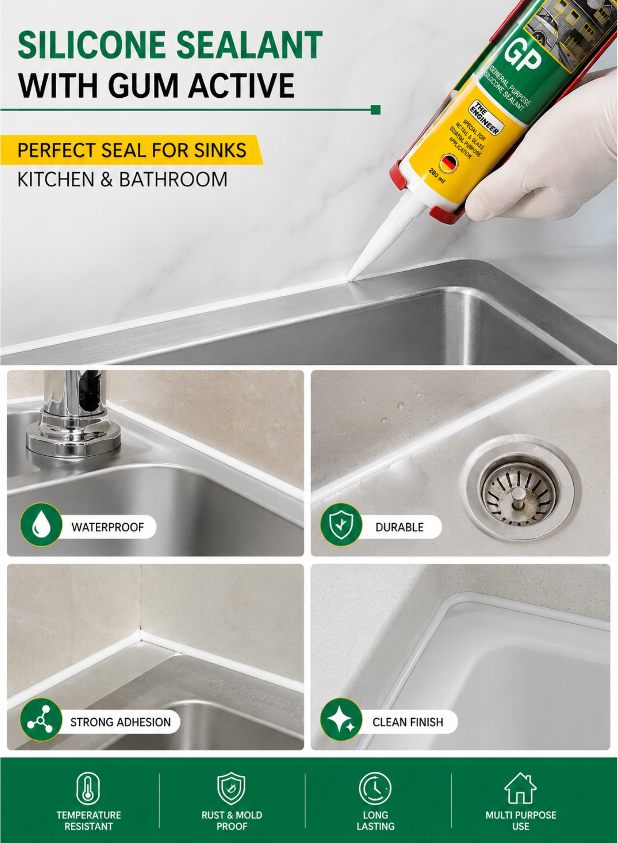 Silicone Sealant Gun Kit with 280ml GP Clear