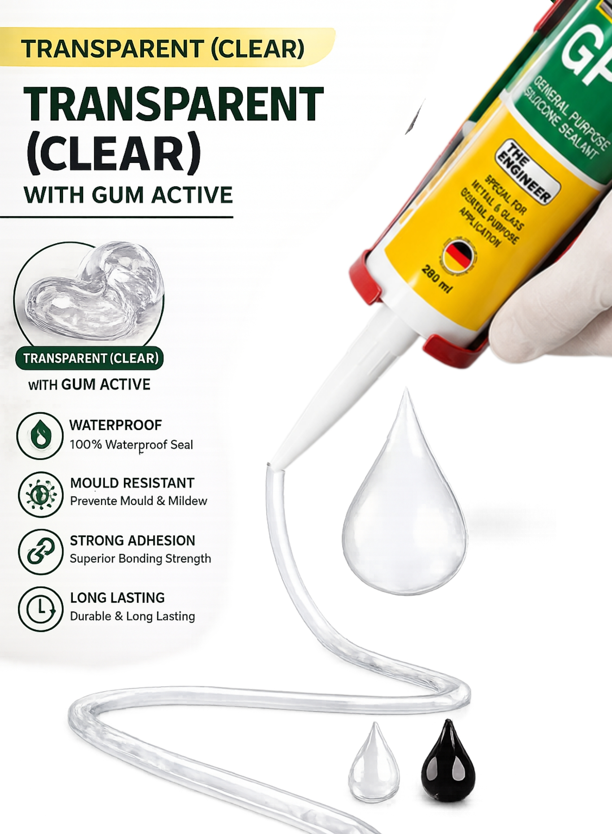 Silicone Sealant Gun Kit with 280ml GP Clear