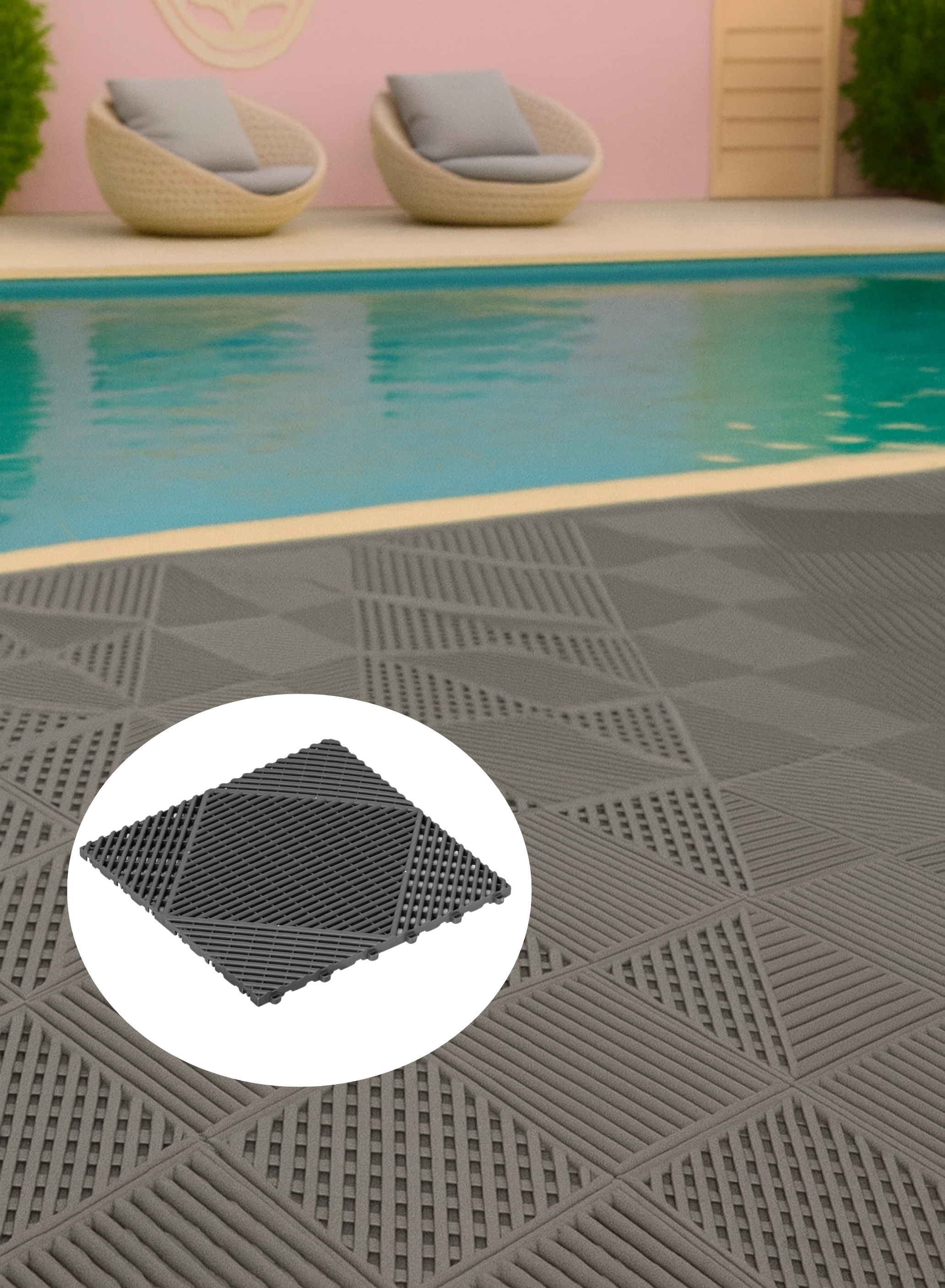 40×40 Interlocking Non-Slip Drainage Floor Tiles 8 Pack | Grey