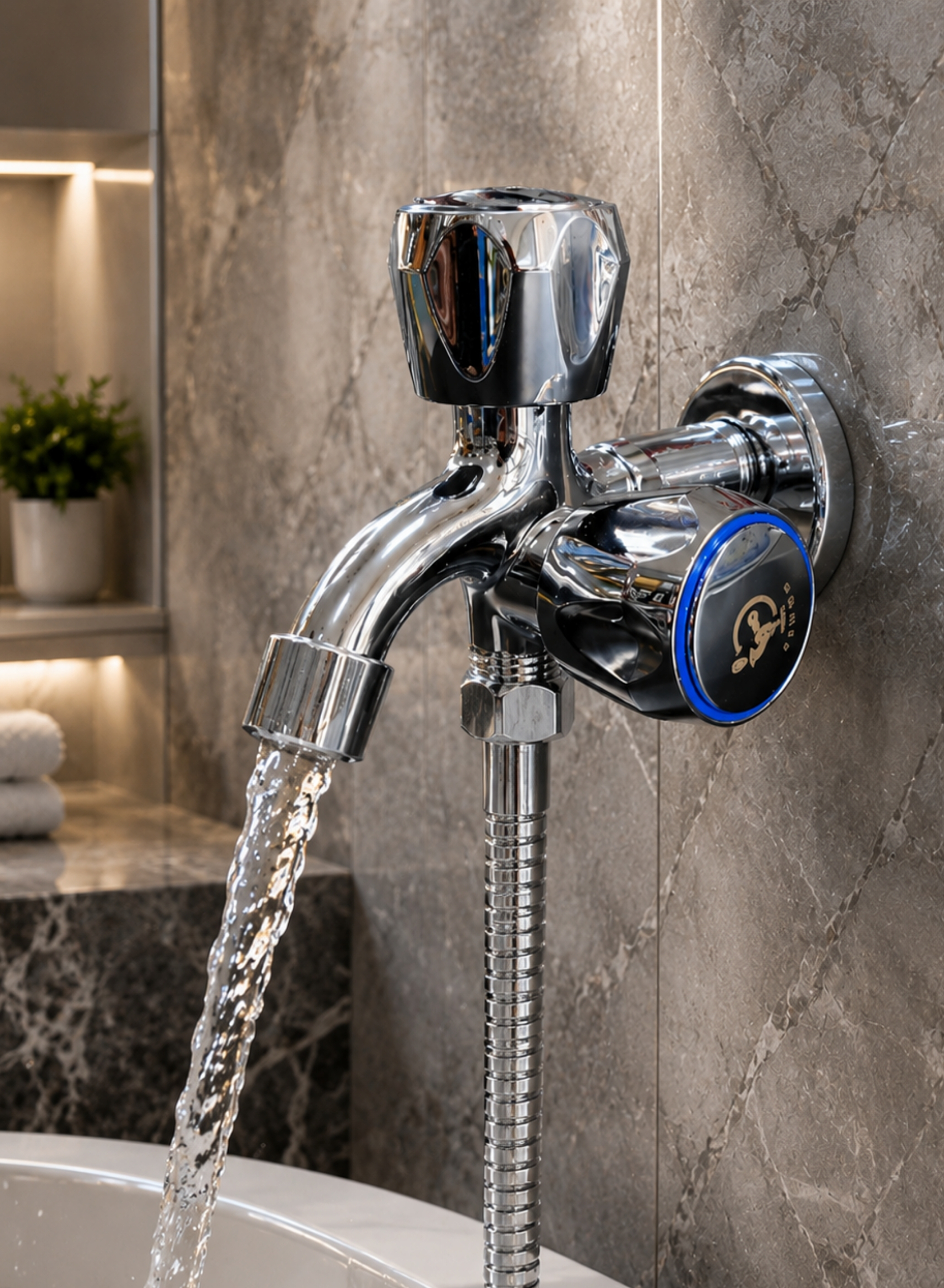 Premium Chrome Double Outlet Faucet,