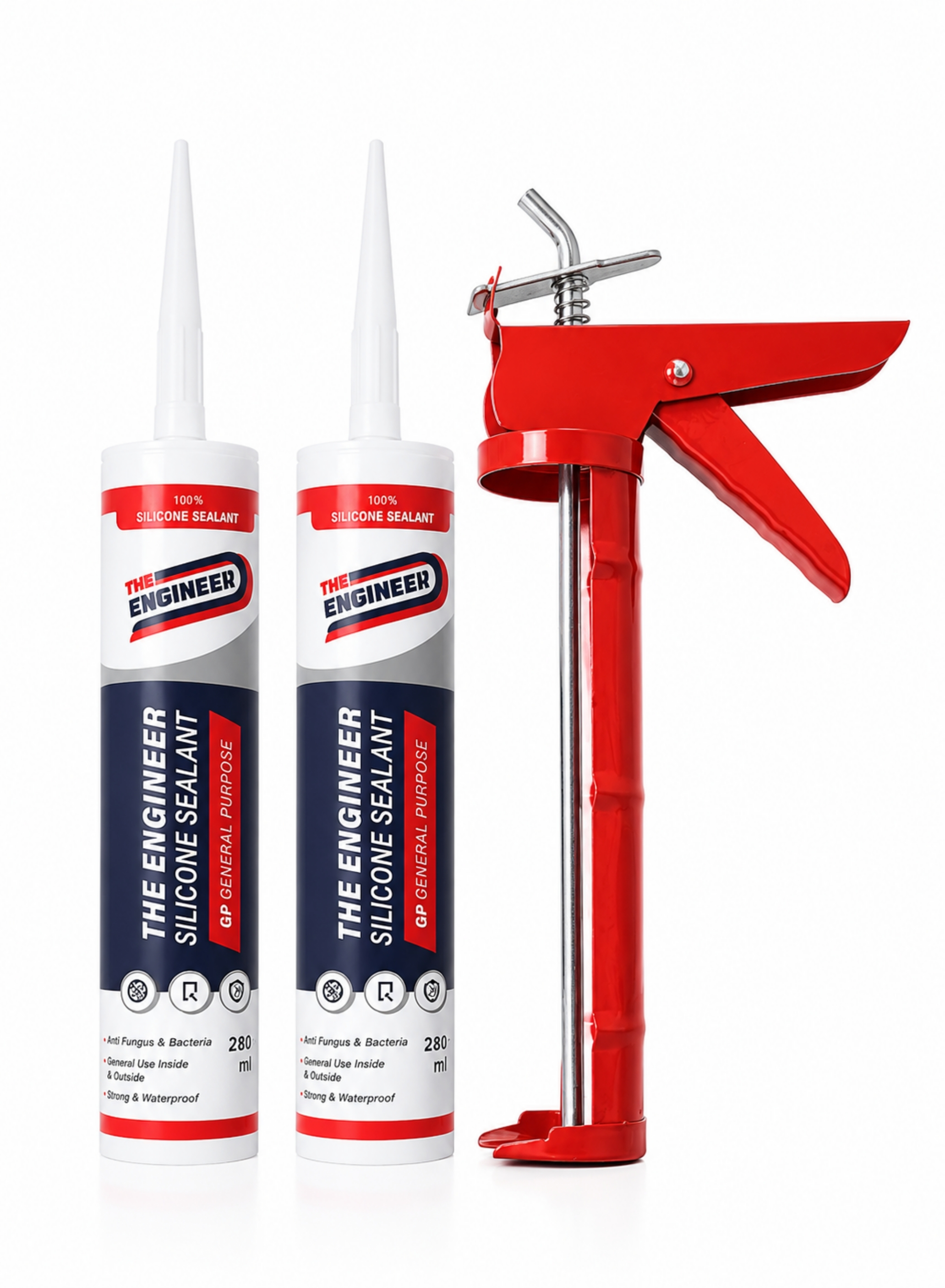 Purpose Silicone Sealant Kit with Heavy Duty Silicone Caulking Gun – 2 x 280ml