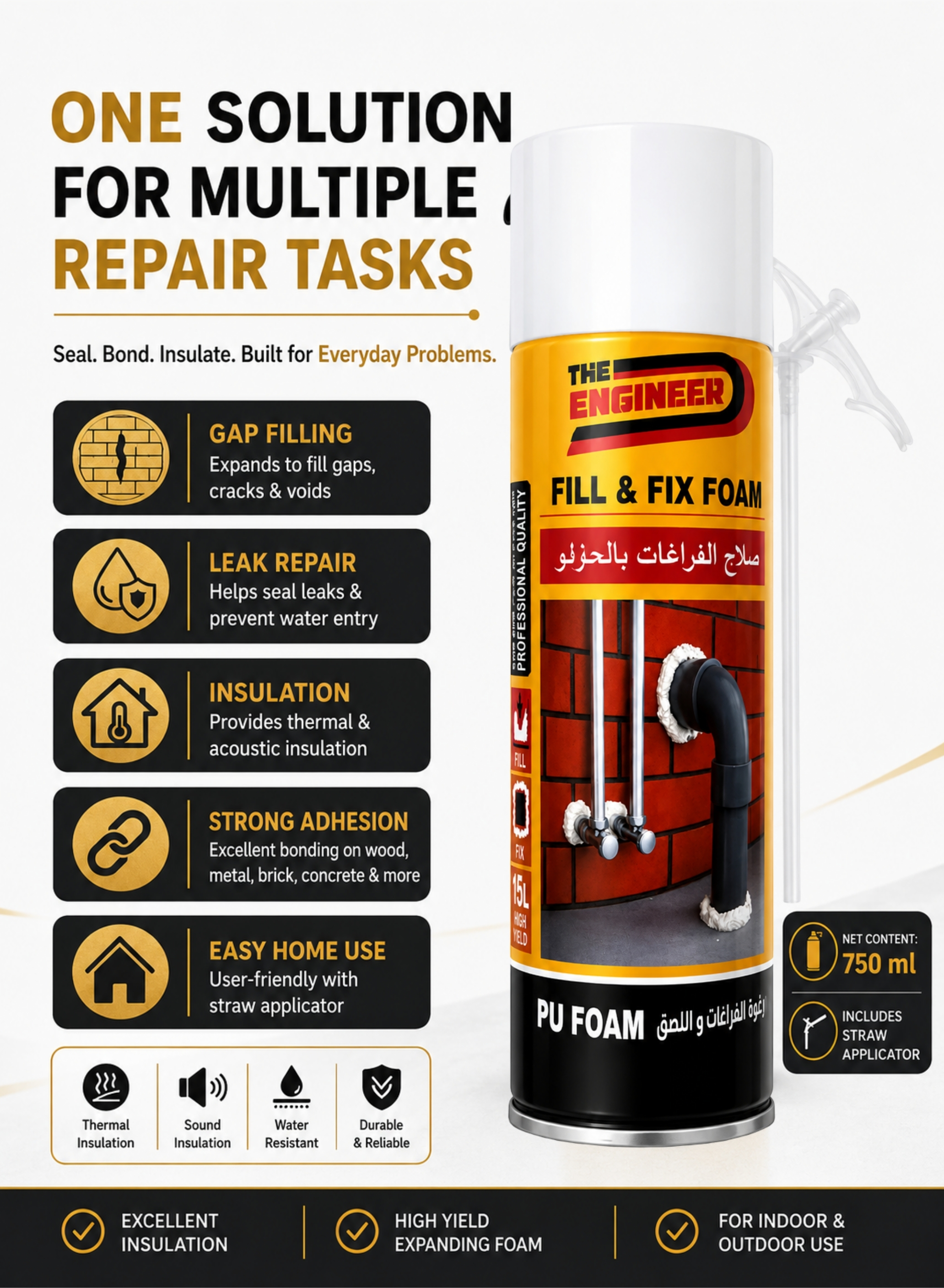 Fill & Fix PU Foam Spray 300ml (Pack of 2)
